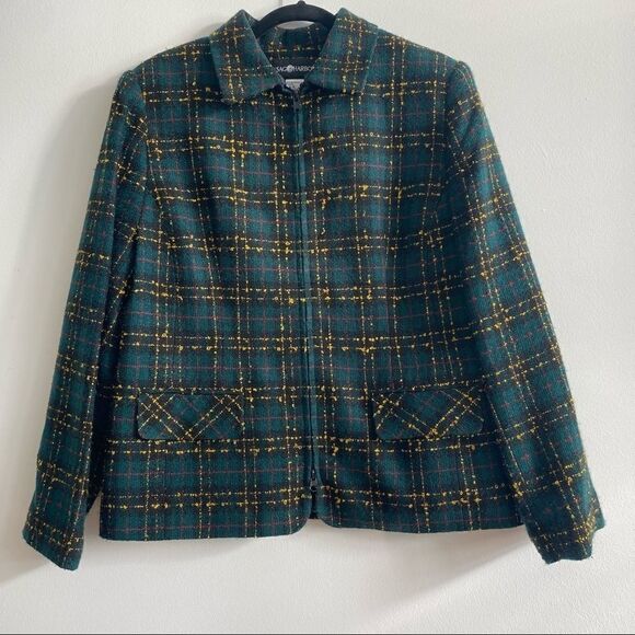 Vintage Plaid Green Yellow Red Black Zip Up Jacket Size 16 - Picture 1 of 6